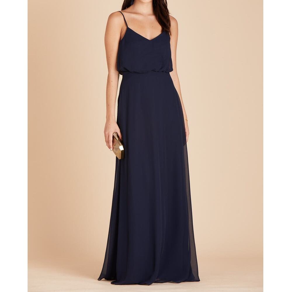 BIRDY GREY S Navy V-Neck Sleeveless Gwennie Bridesmaid Maxi Dress NWT B57